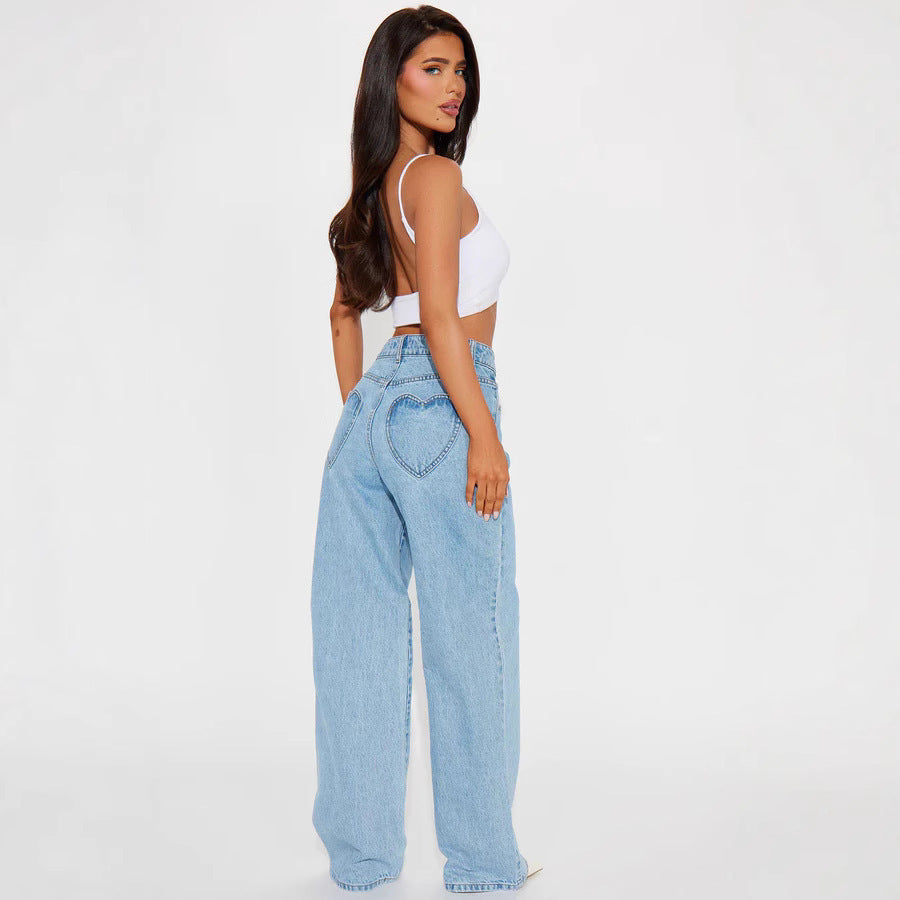 JEANS TAILLE HAUTE POCHES FORME COEUR