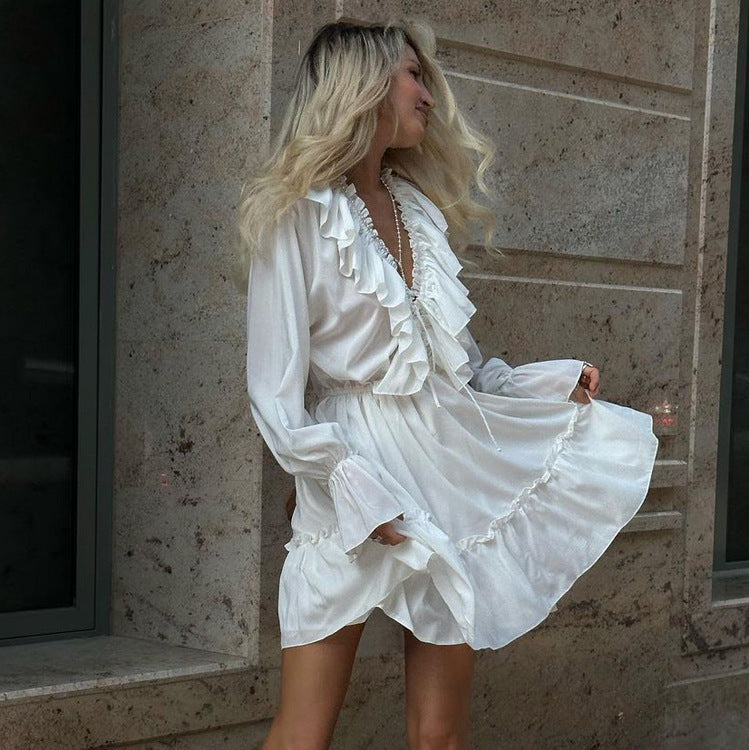 Azelie – Robe Longue Bohème à Manches Évasées et Taille Froncée