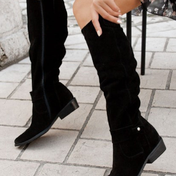 Bottes Hautes en Daim avec Fermeture Éclair