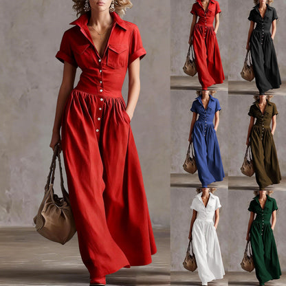 Robe Longue Élégante à Manches Courtes