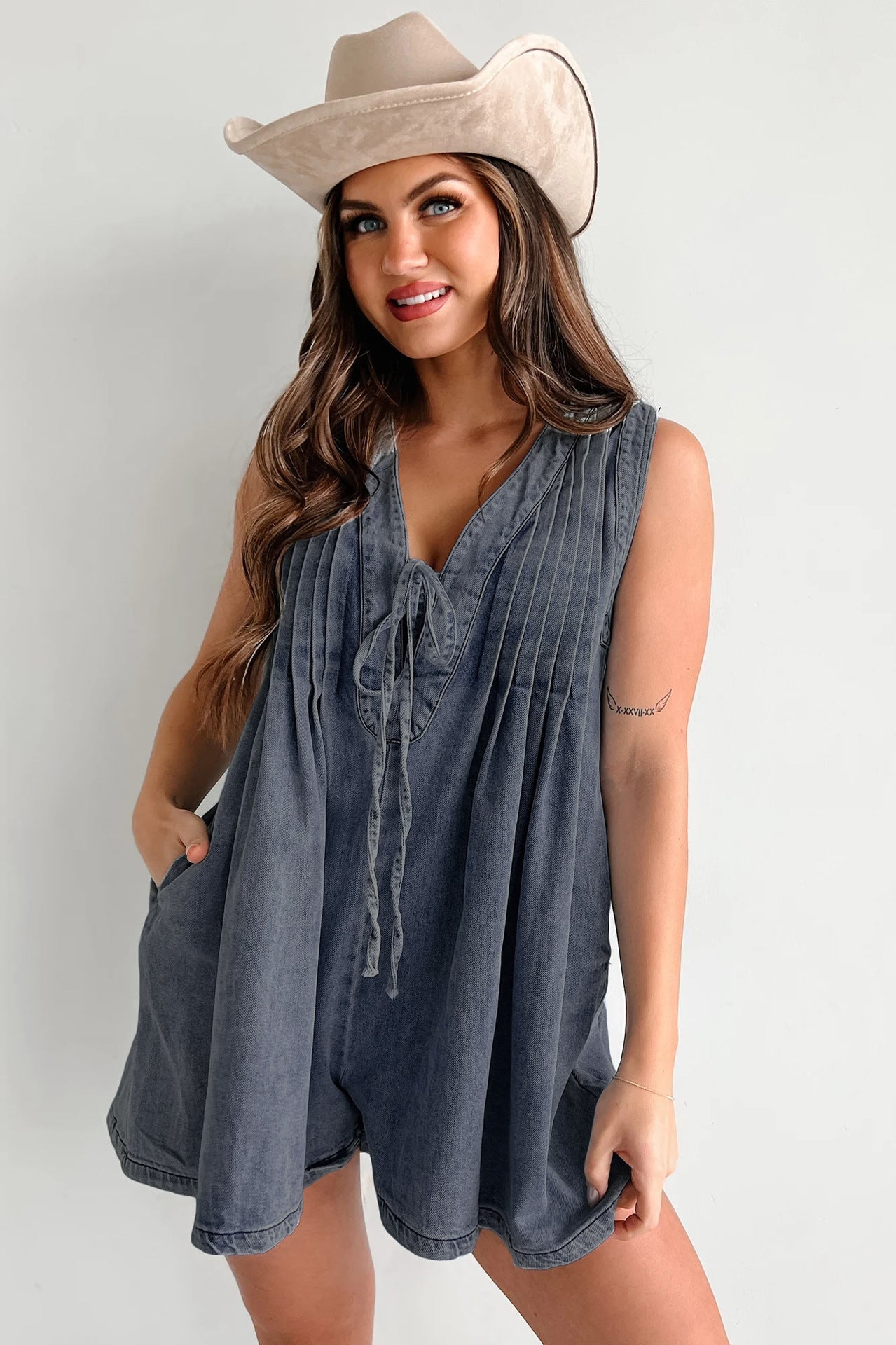 Combishort Denim Sans Manches