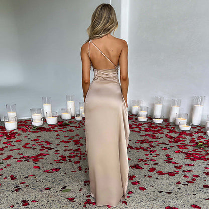 Robe Longue Satinée Fendue