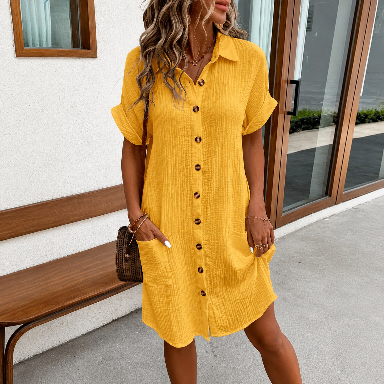 Robe Chemise en Lin Boutonnée avec Poches