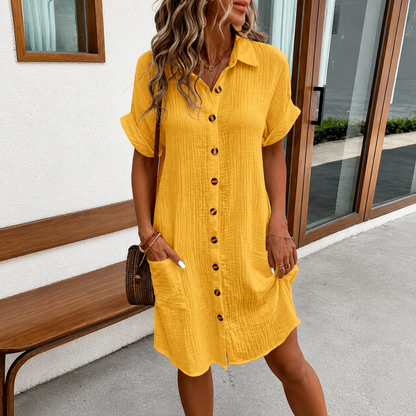 Robe Chemise en Lin Boutonnée avec Poches
