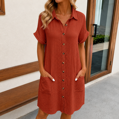 Robe Chemise en Lin Boutonnée avec Poches