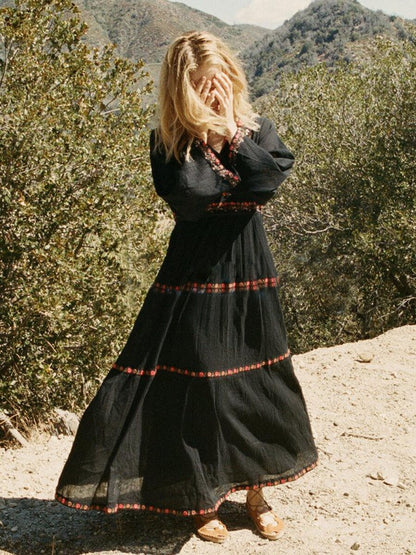 Robe Longue Bohème Dentelle Noire