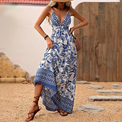 Soline – Robe Longue Bohème à Fines Bretelles et Dos Nu