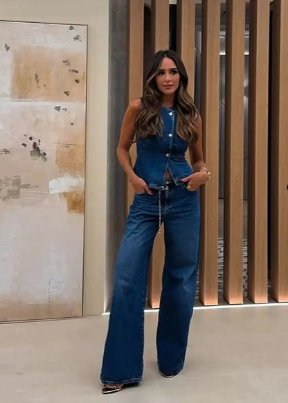Ensemble en Jean – Gilet Sans Manches et Pantalon