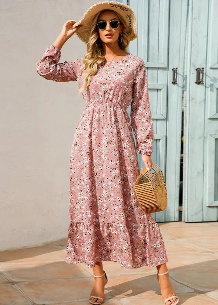 Robe Longue Bohème Champêtre Rose