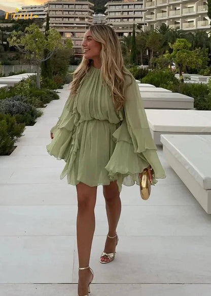 Robe Bohème Vert Eau Volants