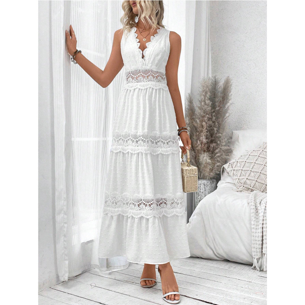 Éloïse – Robe Sans Manches à Encolure V en Dentelle Couture