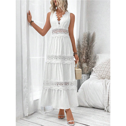 Éloïse – Robe Sans Manches à Encolure V en Dentelle Couture