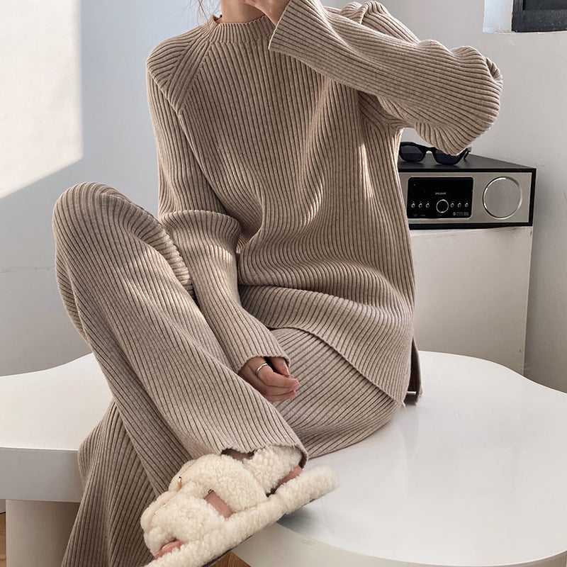 Pantalon large tricoté deux pièces pour femme