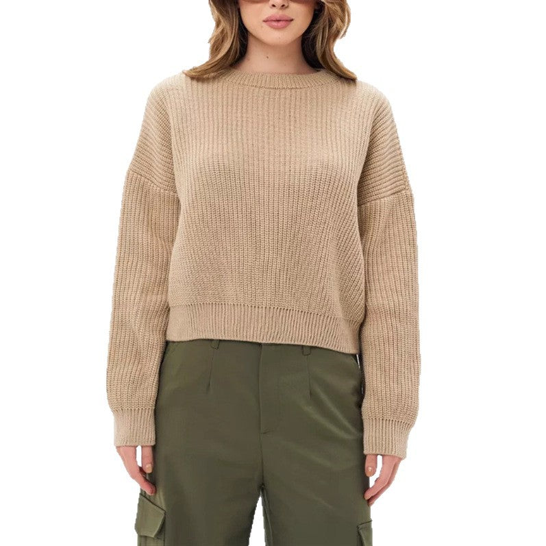 Pull-over ample à col rond uni pour femme