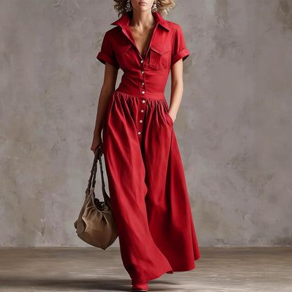 Robe Longue Élégante à Manches Courtes