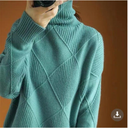 Pull Col Roulé à Motif Losange Texturé