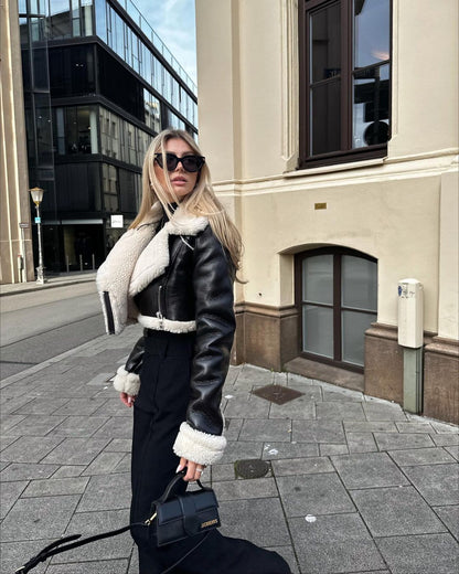 Veste Courte Réversible Fourrure & Zipper
