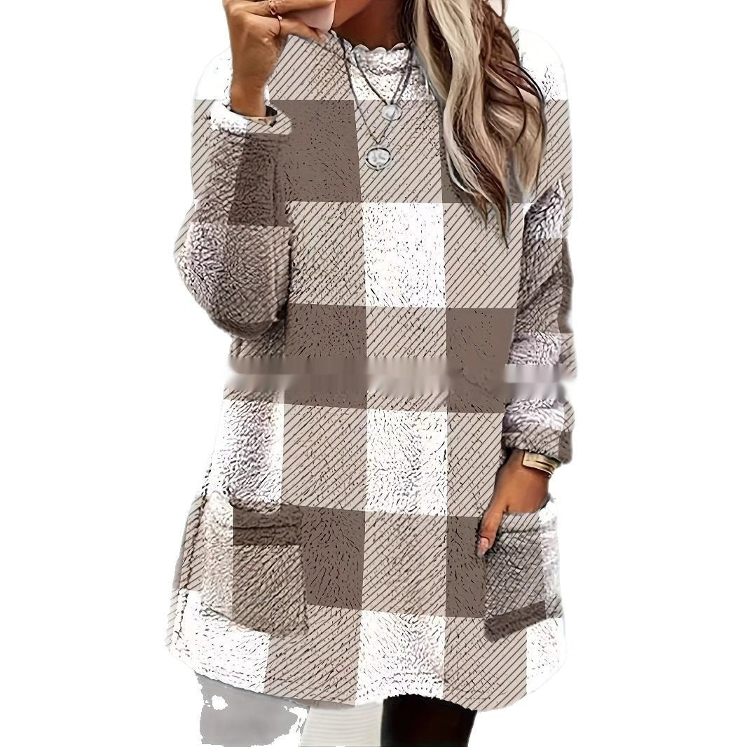 Pull long décontracté en peluche pour femme