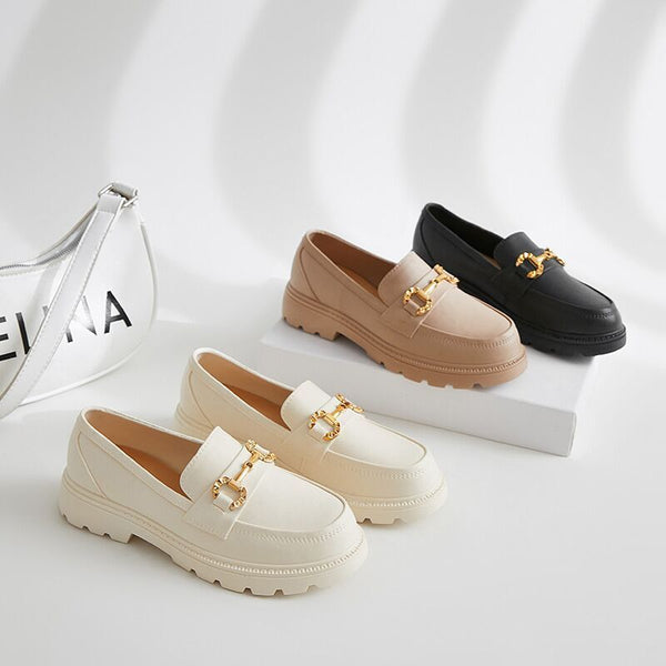 Chaussures Plateformes Rétro à Bout Rond & Boutons Dorés