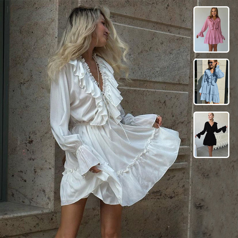 Azelie – Robe Longue Bohème à Manches Évasées et Taille Froncée