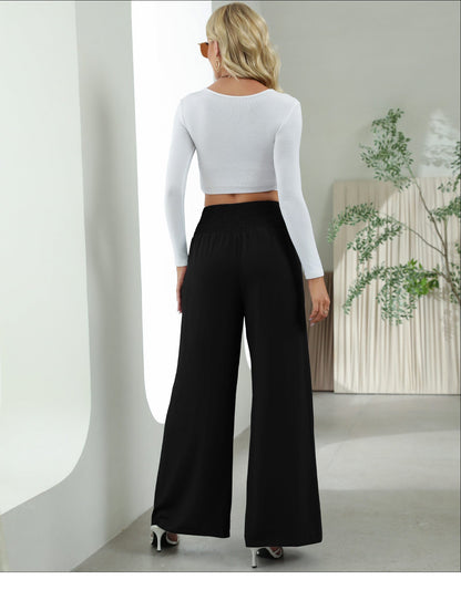 Pantalon droit à jambes larges et élastique