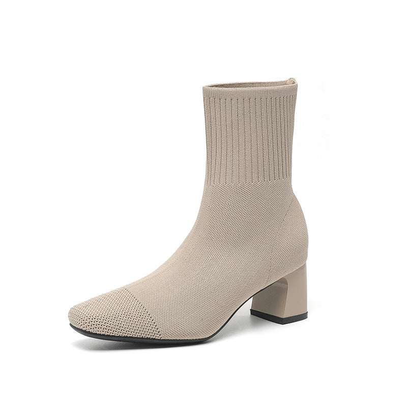 Bottines Chaussettes à Talons Épais