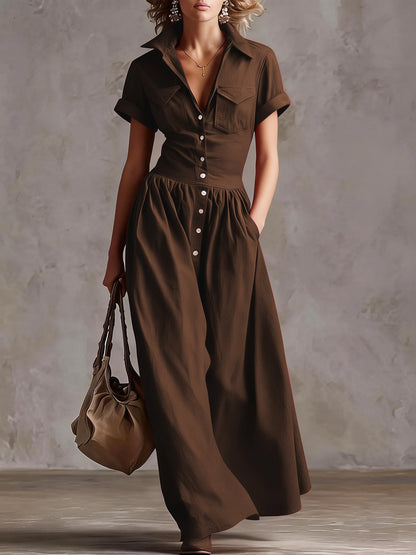 Robe Longue Élégante à Manches Courtes