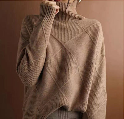 Pull Col Roulé à Motif Losange Texturé