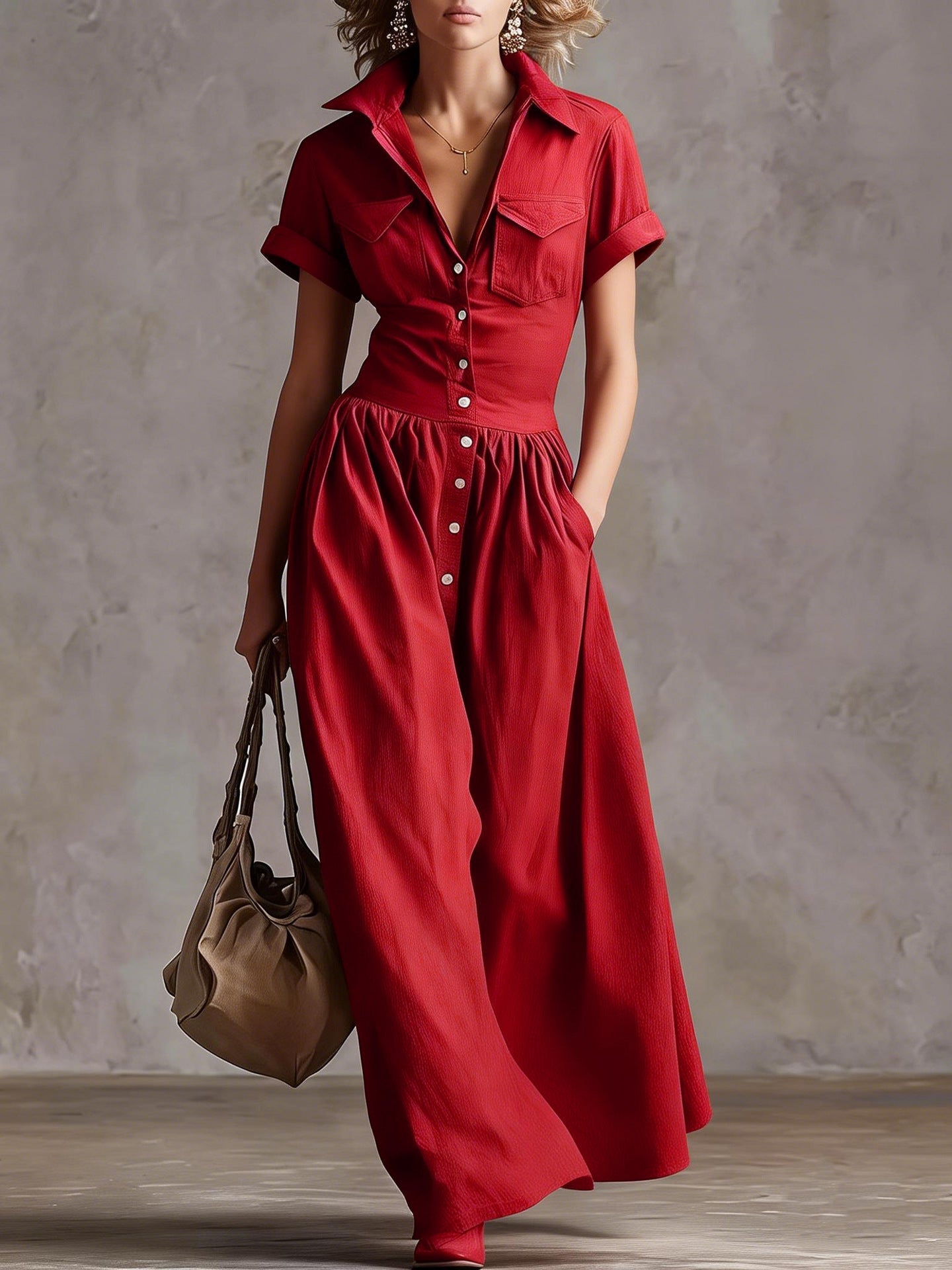 Robe Longue Élégante à Manches Courtes