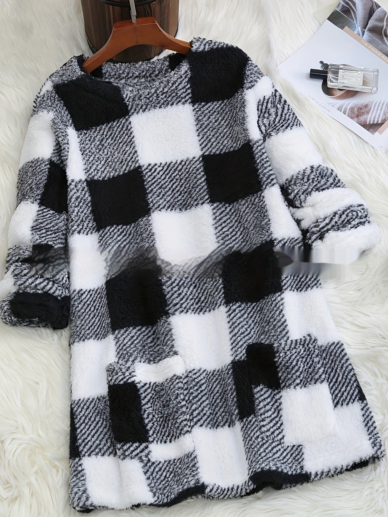 Pull long décontracté en peluche pour femme