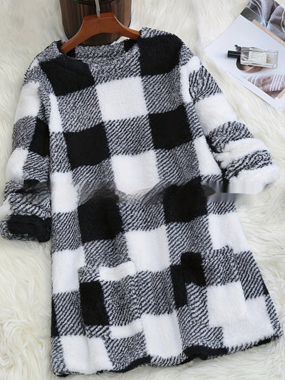 Pull long décontracté en peluche pour femme