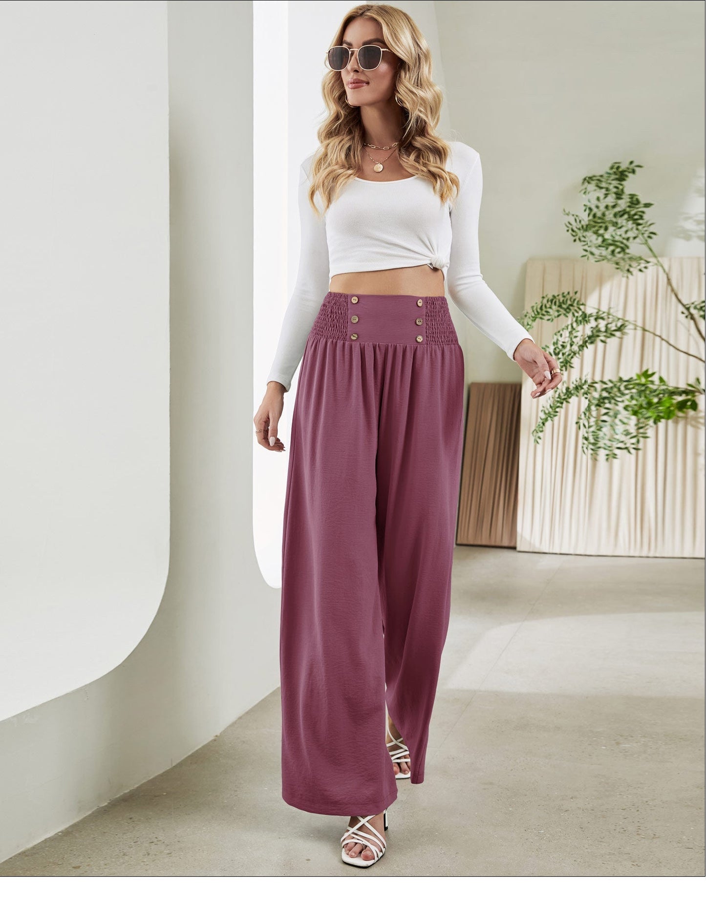 Pantalon droit à jambes larges et élastique