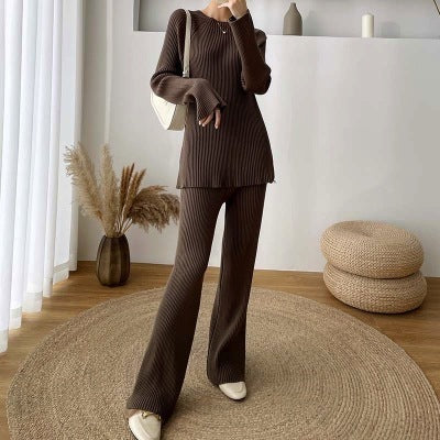 Pantalon large tricoté deux pièces pour femme