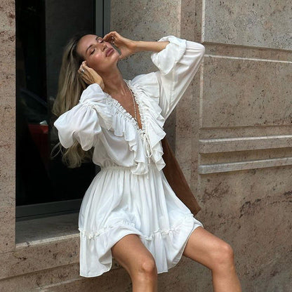 Azelie – Robe Longue Bohème à Manches Évasées et Taille Froncée