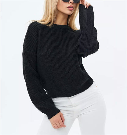 Pull-over ample à col rond uni pour femme