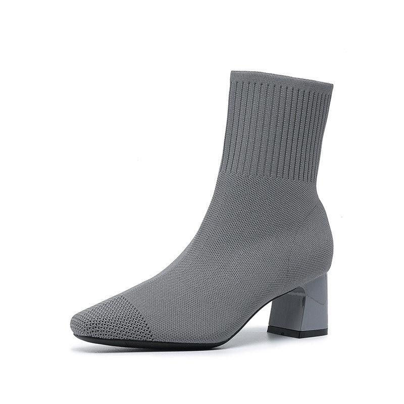 Bottines Chaussettes à Talons Épais