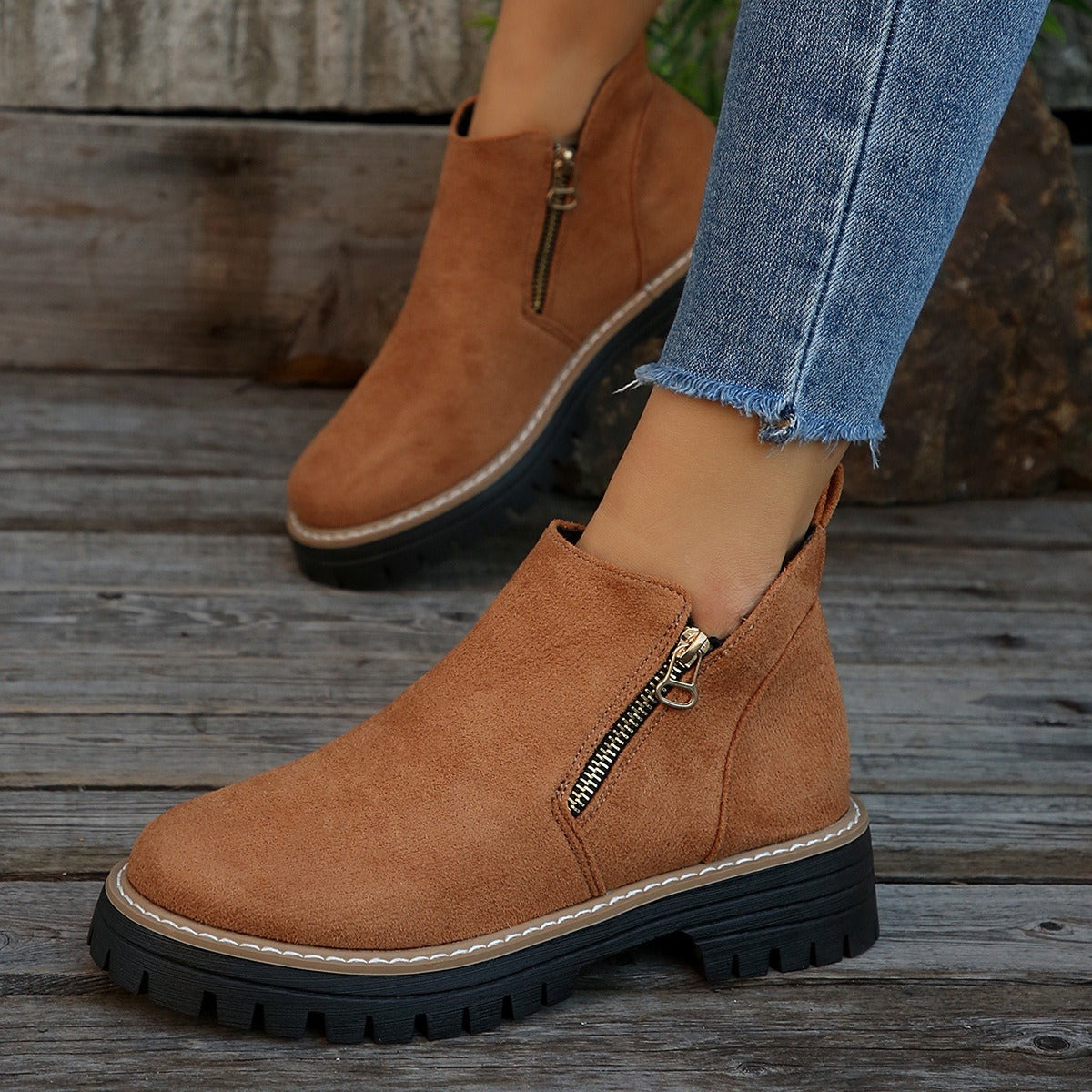 Bottines à zip latéral, bout rond