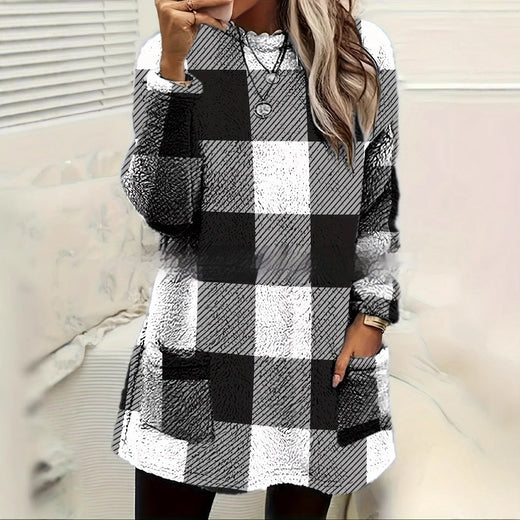 Pull long décontracté en peluche pour femme
