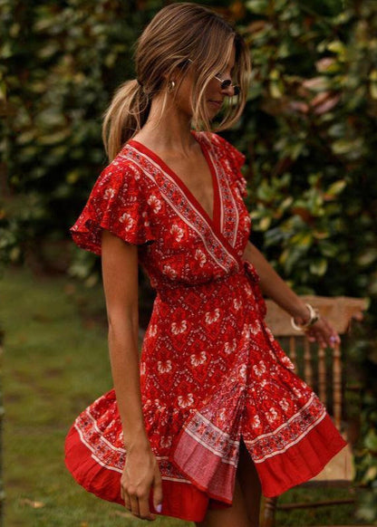 Robe Bohème Rouge Cache Cœur