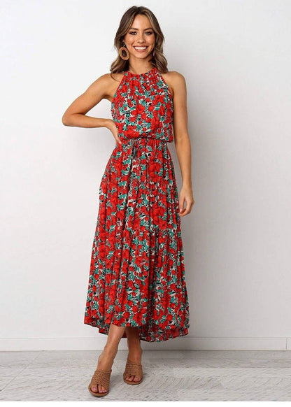 Robe longue bohème rouge vert