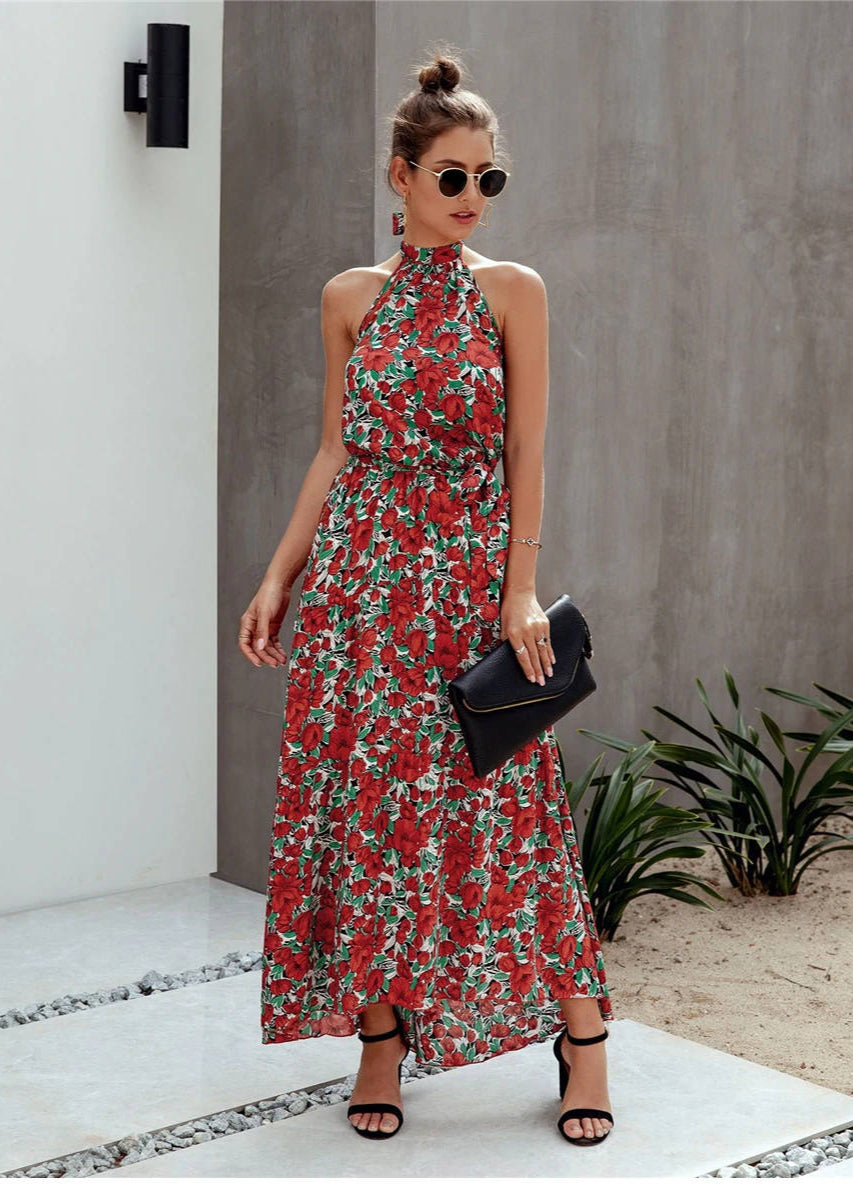 Robe Longue Bohème Design Rouge Vert