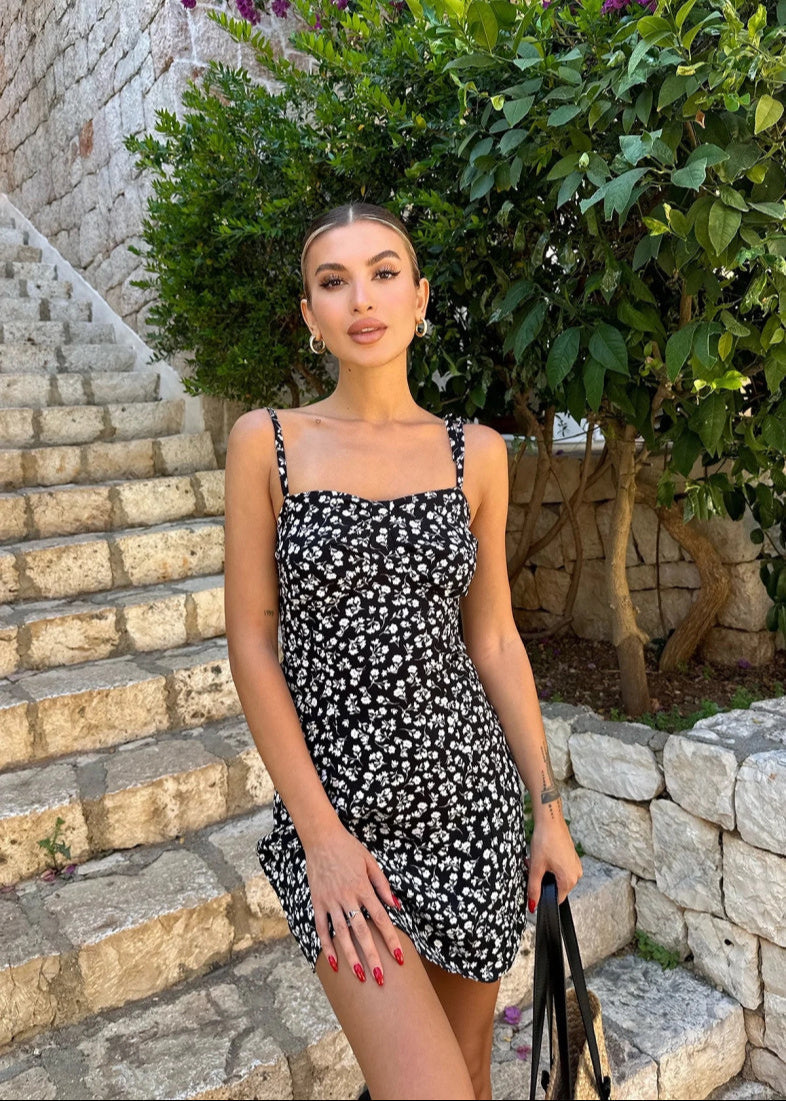 Robe Bohème Noir Fleur Exotique