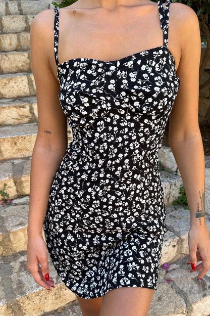 Robe Bohème Noir Fleur Exotique