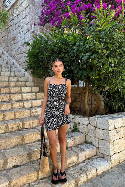 Robe Bohème Noir Fleur Exotique