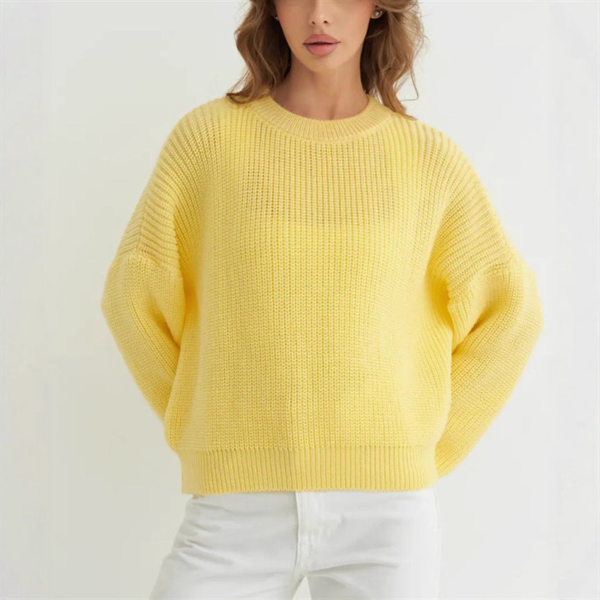 Pull-over ample à col rond uni pour femme