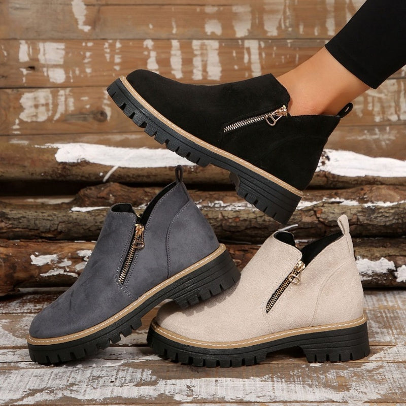 Bottines à zip latéral, bout rond