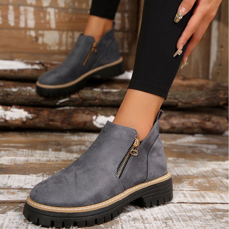 Bottines à zip latéral, bout rond