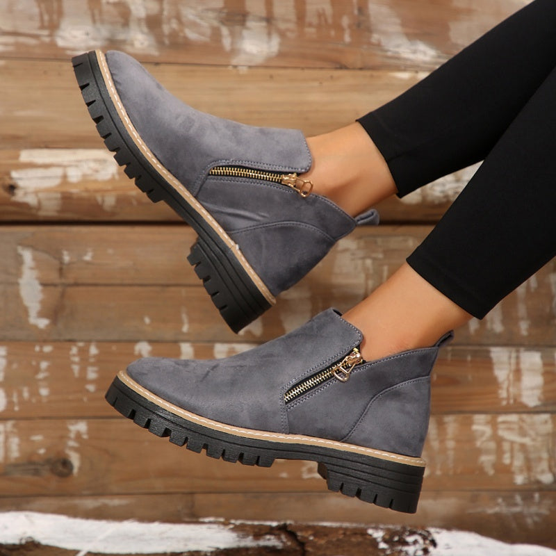 Bottines à zip latéral, bout rond