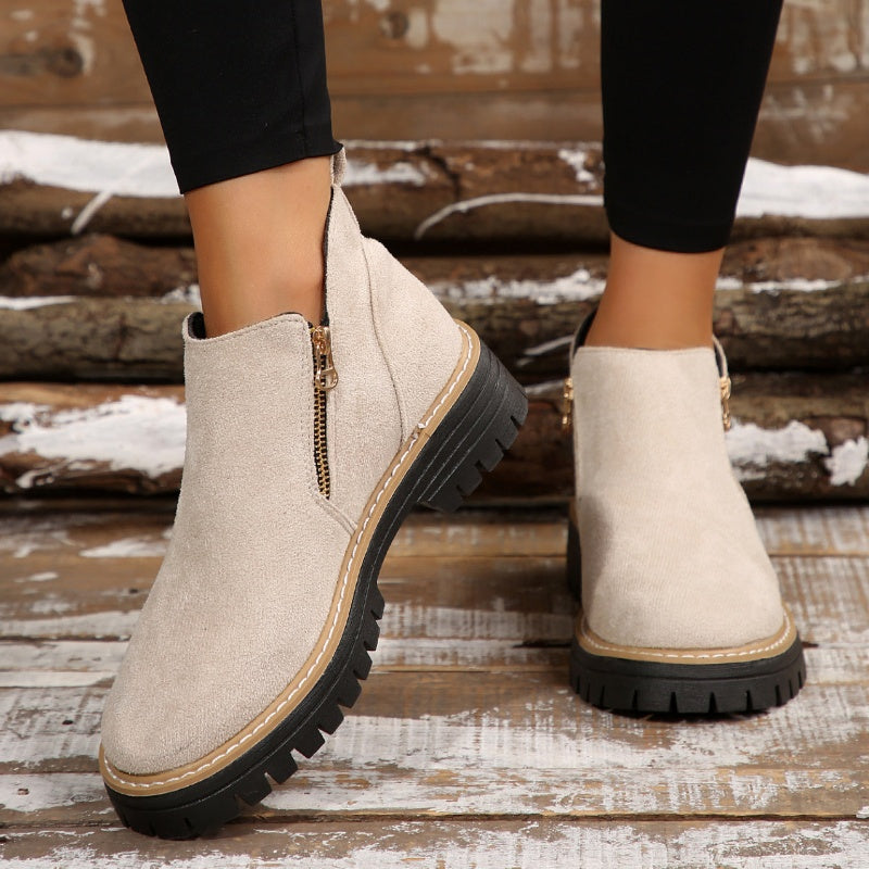 Bottines à zip latéral, bout rond
